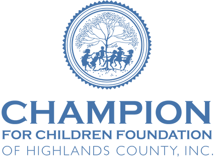 Champion for Children Foundation logo - image of children surrounding a tree with words Champion for Children Foundation of Highlands County